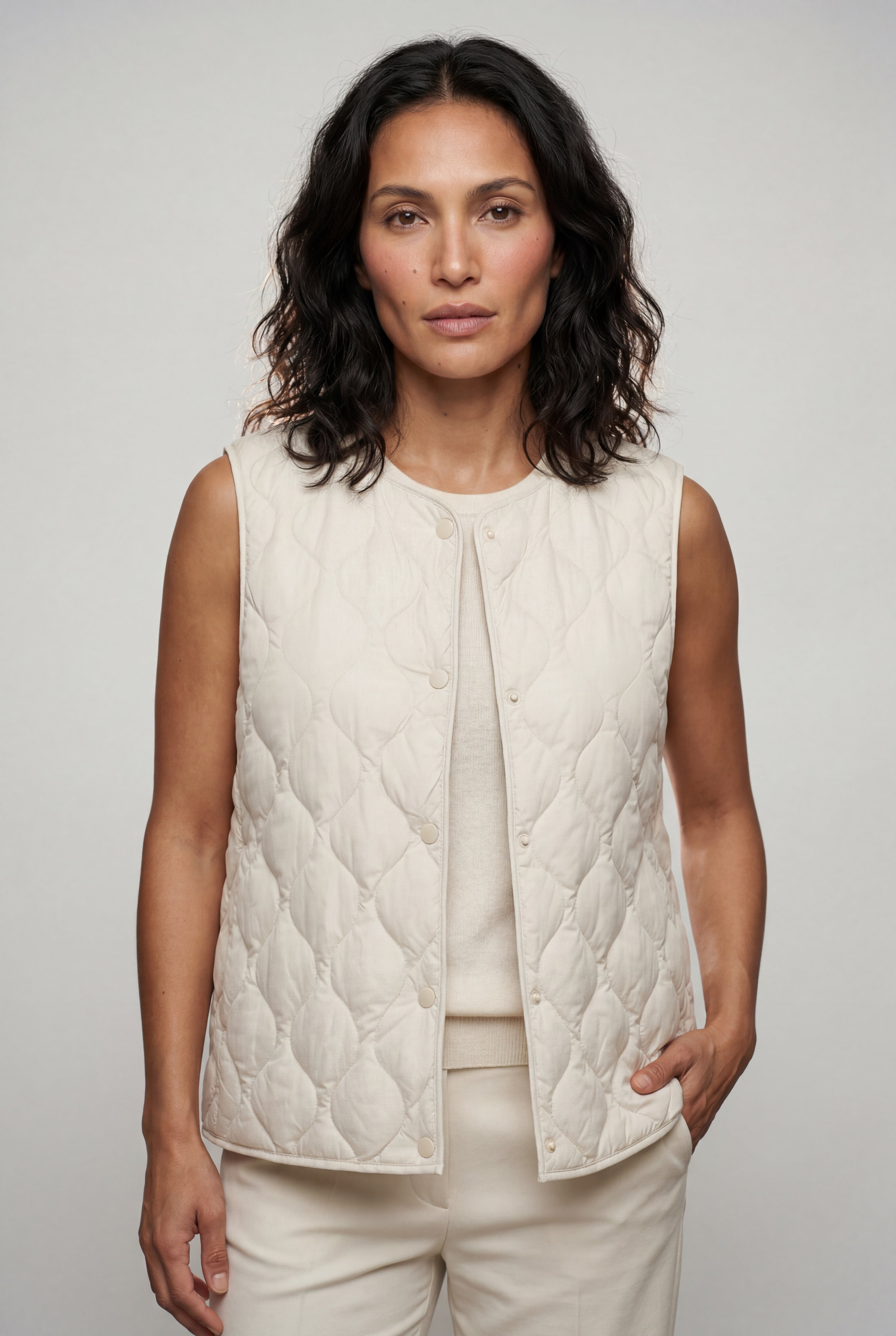Lia | Diamond-quilted Sleeveless Bodywarmer Vest with Snap Closure