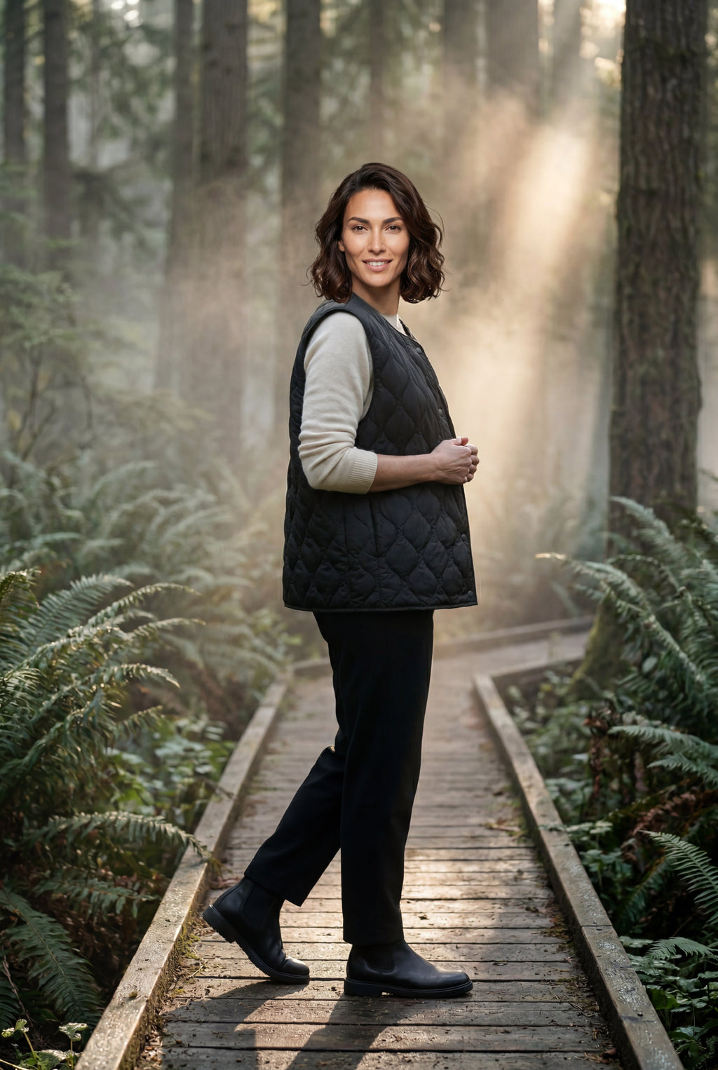 Lia | Diamond-quilted Sleeveless Bodywarmer Vest with Snap Closure