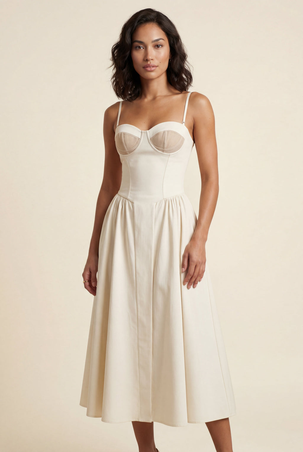 Elcevi | Floral Corset Bodice Midi Dress with Spaghetti Straps For Women