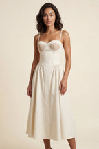 Elcevi | Floral Corset Bodice Midi Dress with Spaghetti Straps For Women