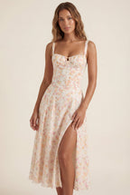Elcevi | Floral Ruched Bust A-line Sundress with Front Slit For Women