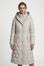 Geometric Quilted Calf-length Puffer Coat with Hood | Elcevi