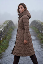 Geometric Quilted Calf-length Puffer Coat with Hood | Elcevi