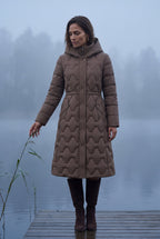 Geometric Quilted Calf-length Puffer Coat with Hood | Elcevi