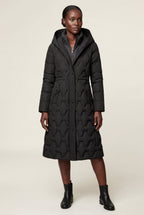 Geometric Quilted Calf-length Puffer Coat with Hood | Elcevi