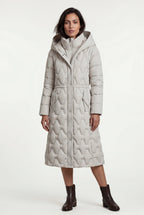 Geometric Quilted Calf-length Puffer Coat with Hood | Elcevi