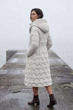 Geometric Quilted Calf-length Puffer Coat with Hood | Elcevi