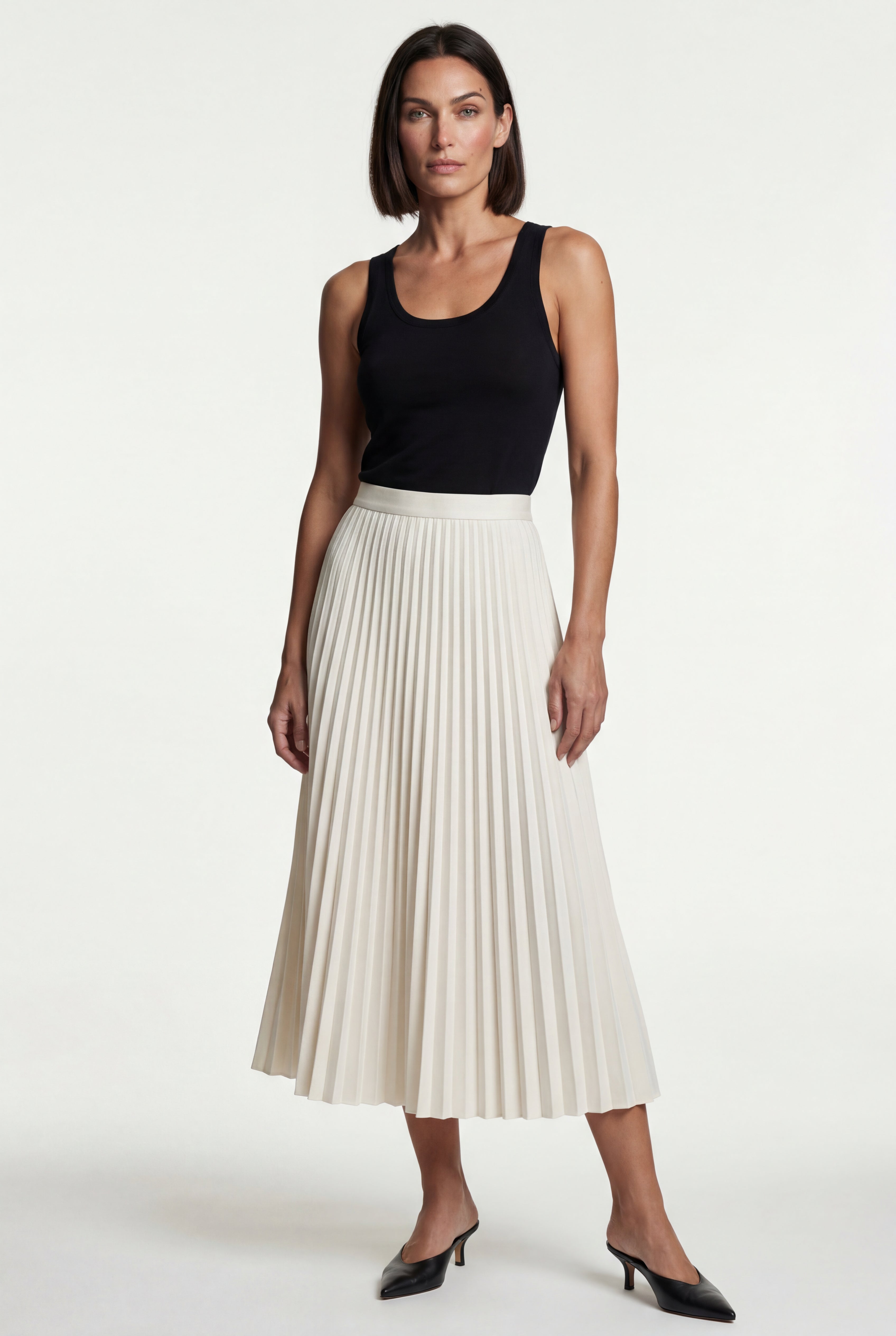 Alessia | High-waisted A-line Pleated Midi Skirt For Women