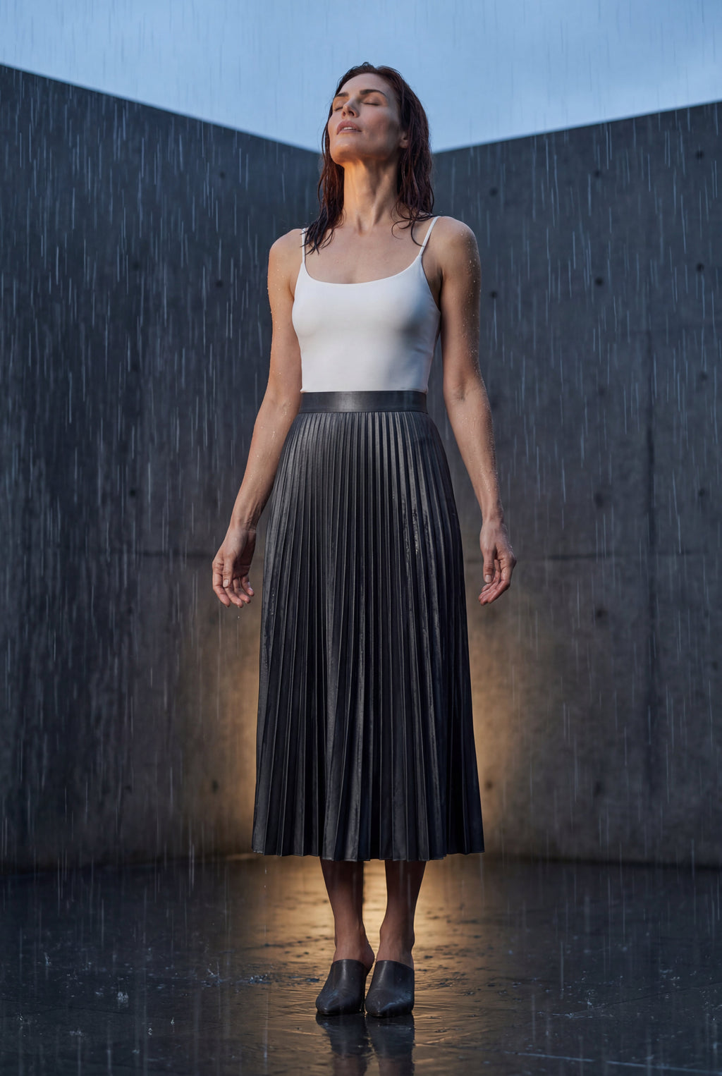 Alessia | High-waisted A-line Pleated Midi Skirt For Women