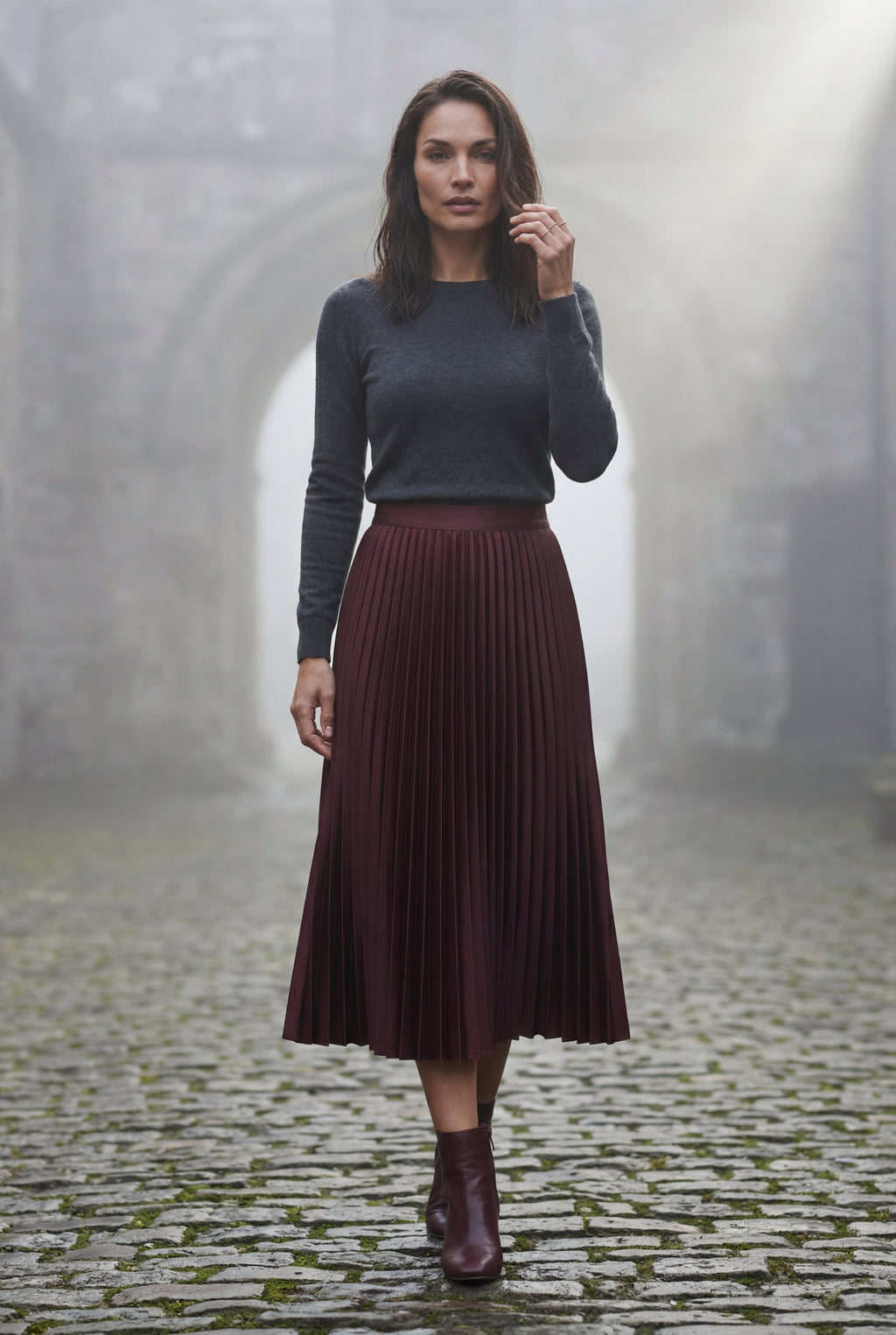 Alessia | High-waisted A-line Pleated Midi Skirt For Women
