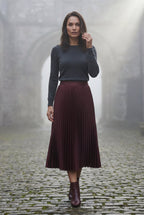 Alessia | High-waisted A-line Pleated Midi Skirt For Women