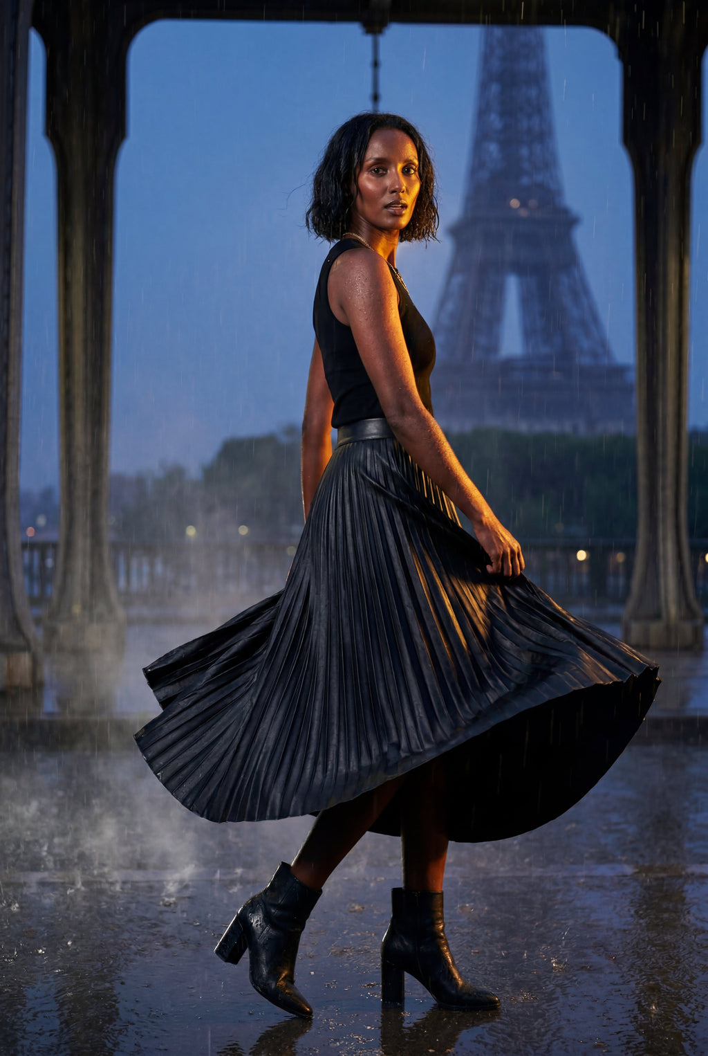 Alessia | High-waisted A-line Pleated Midi Skirt For Women