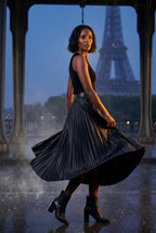 Alessia | High-waisted A-line Pleated Midi Skirt For Women