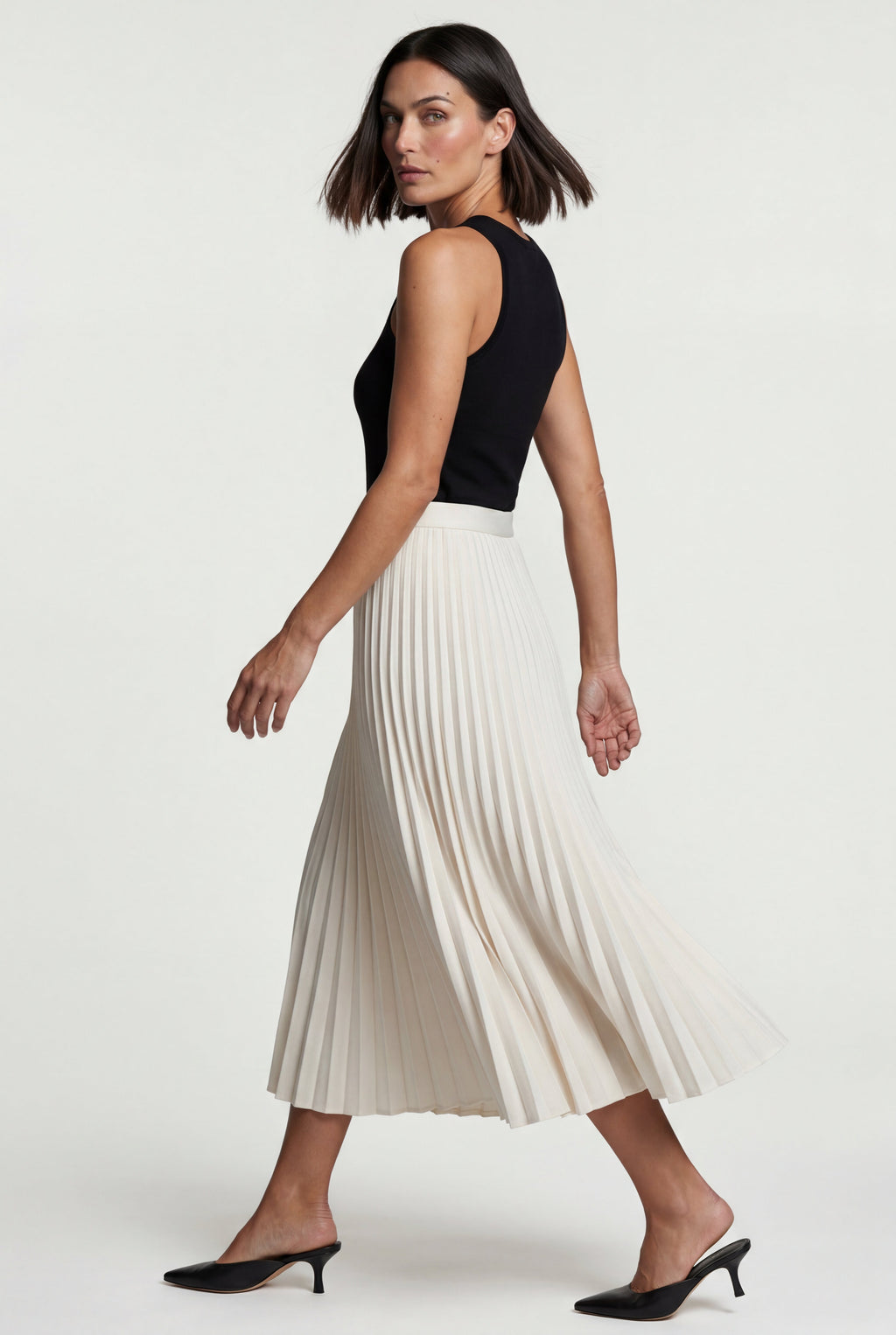 Alessia | High-waisted A-line Pleated Midi Skirt For Women