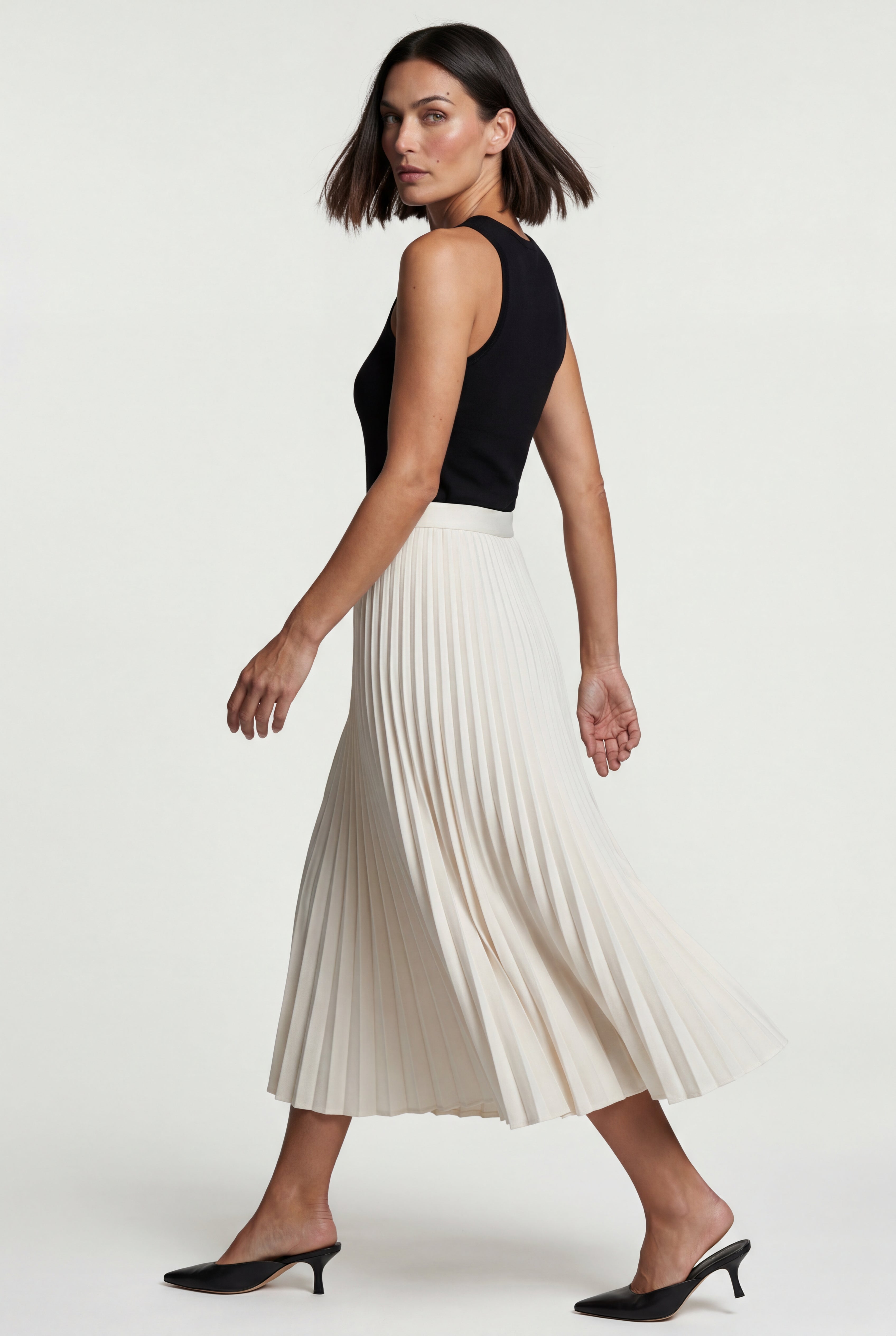 Alessia | High-waisted A-line Pleated Midi Skirt For Women