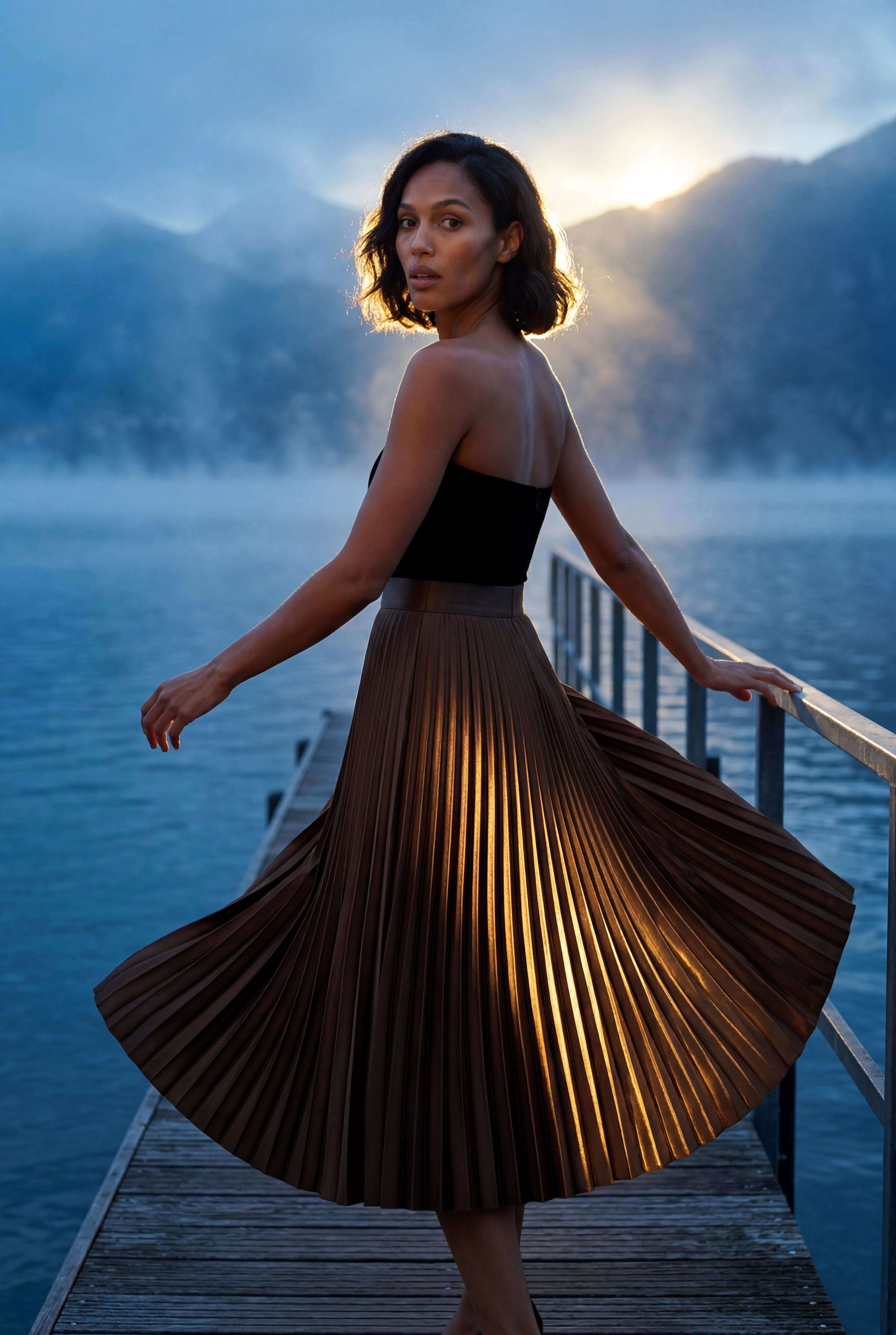Alessia | High-waisted A-line Pleated Midi Skirt For Women