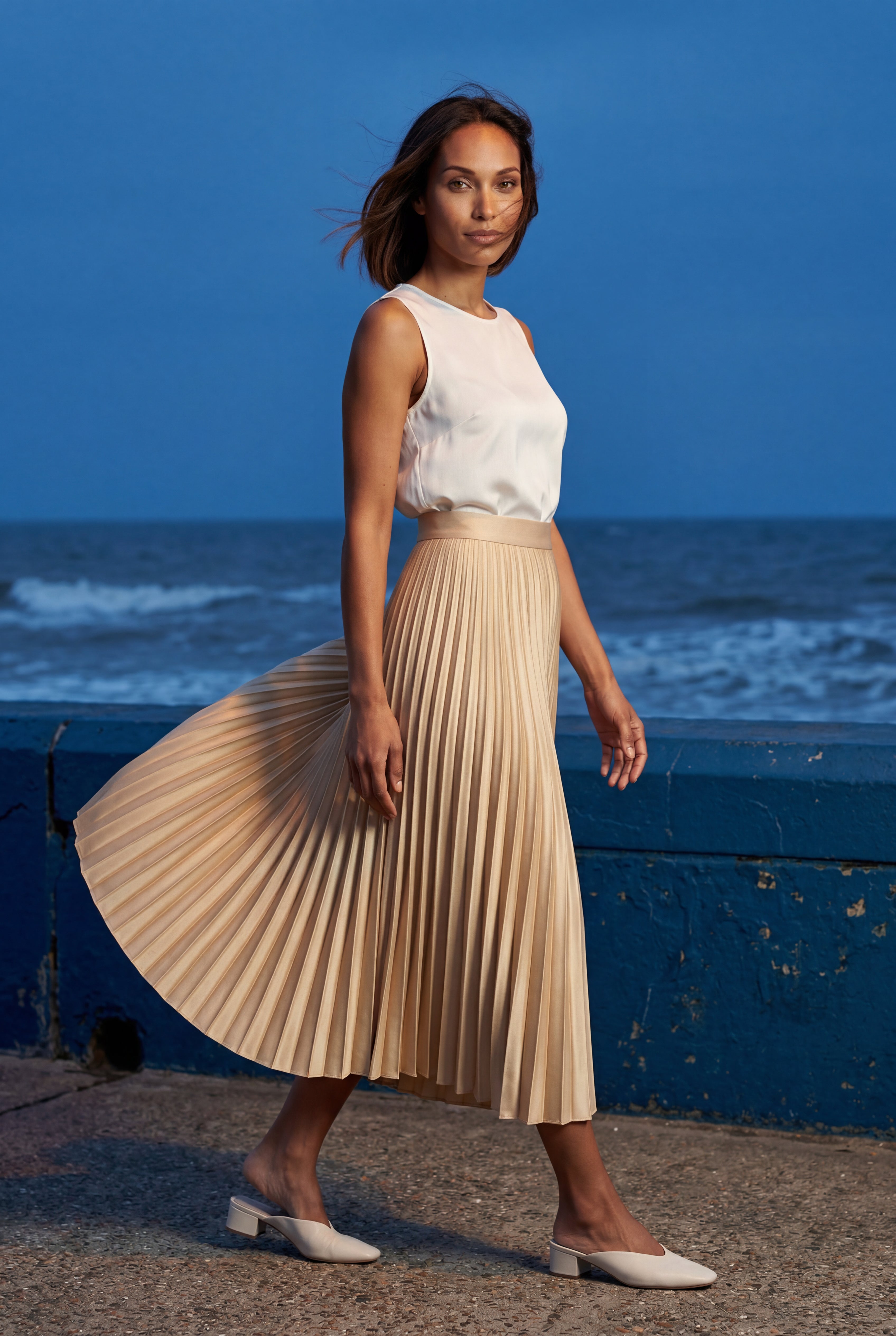 Alessia | High-waisted A-line Pleated Midi Skirt For Women
