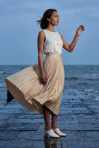 Alessia | High-waisted A-line Pleated Midi Skirt For Women
