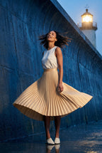 Alessia | High-waisted A-line Pleated Midi Skirt For Women