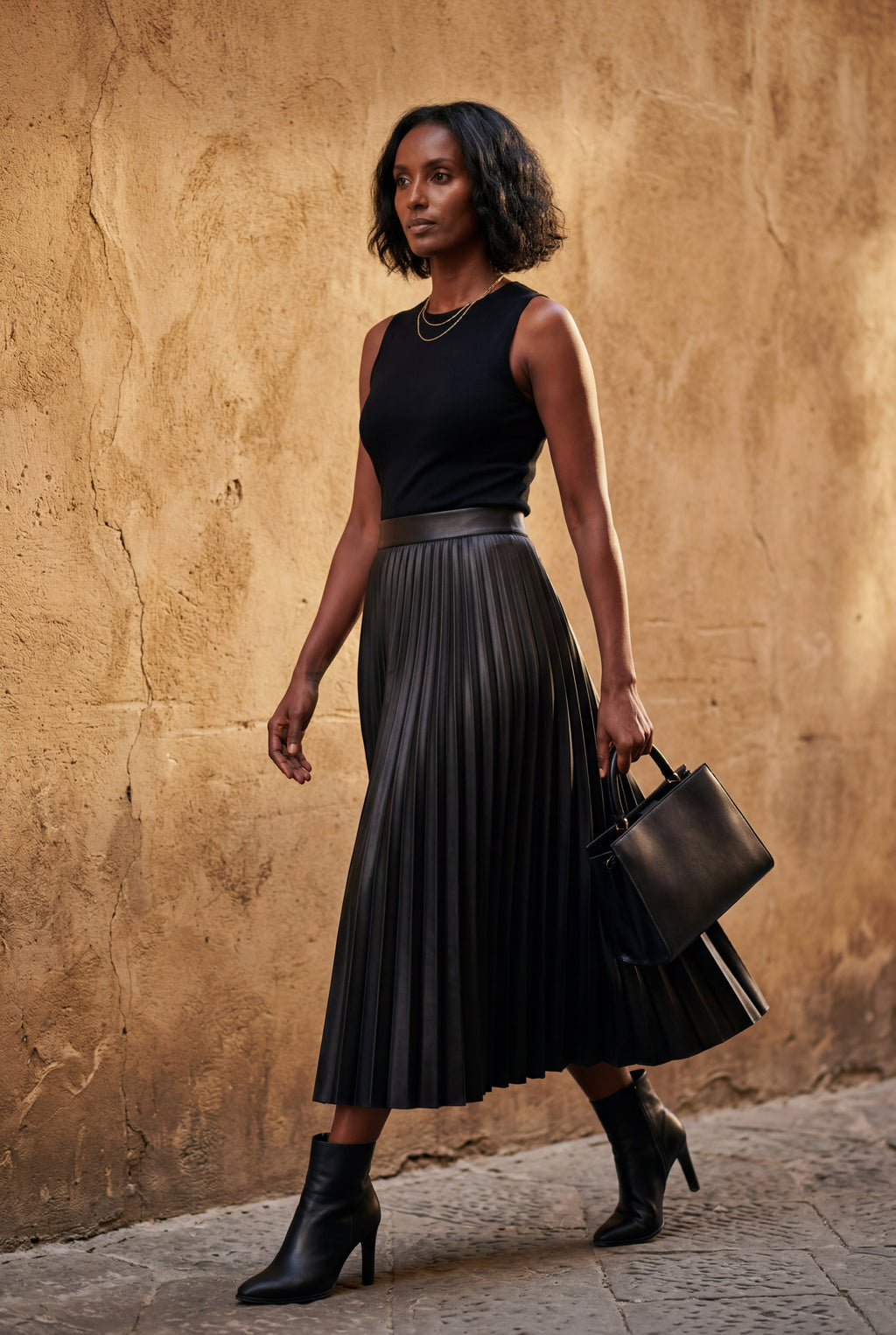 Alessia | High-waisted A-line Pleated Midi Skirt For Women