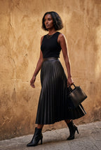 Alessia | High-waisted A-line Pleated Midi Skirt For Women