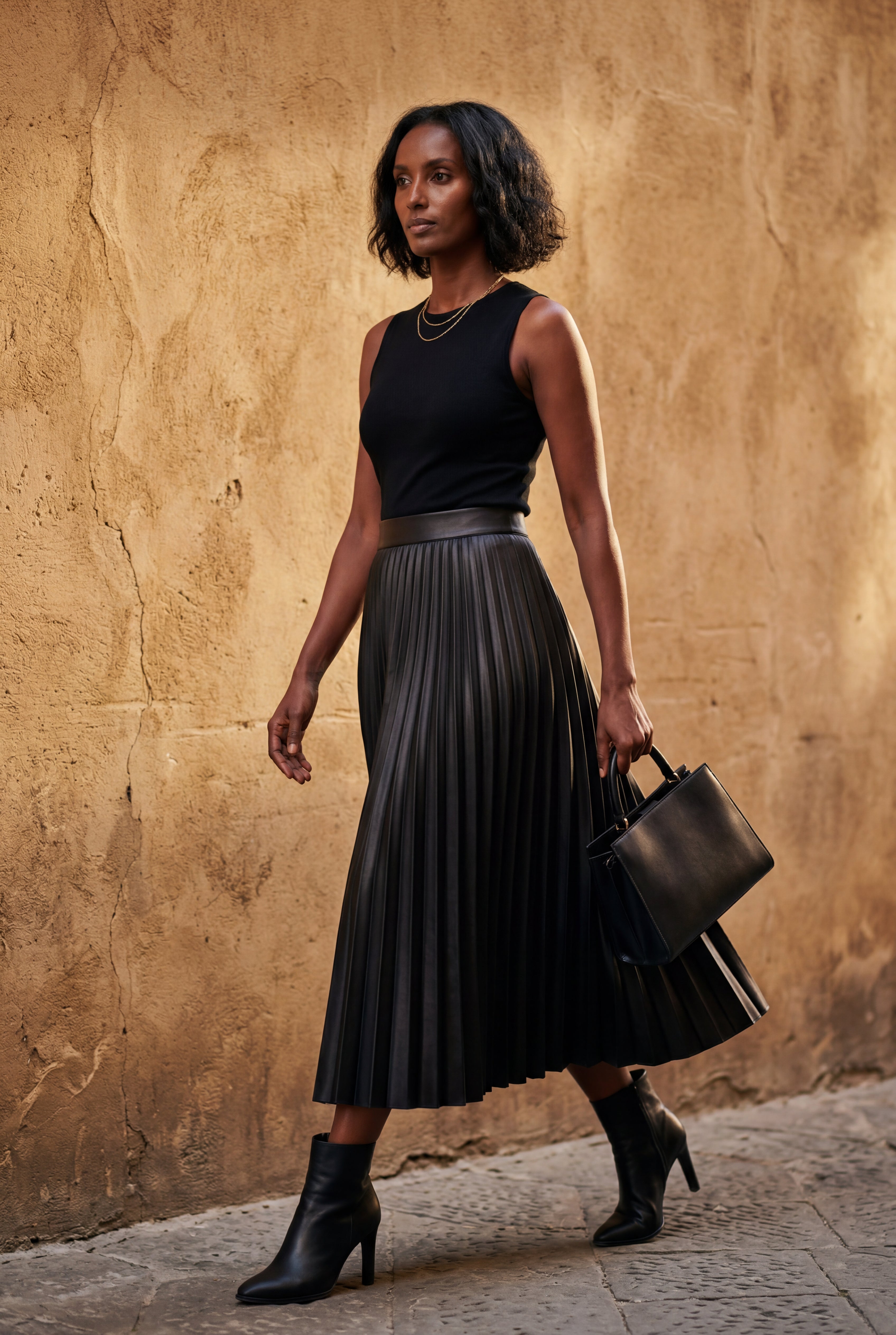 Alessia | High-waisted A-line Pleated Midi Skirt For Women
