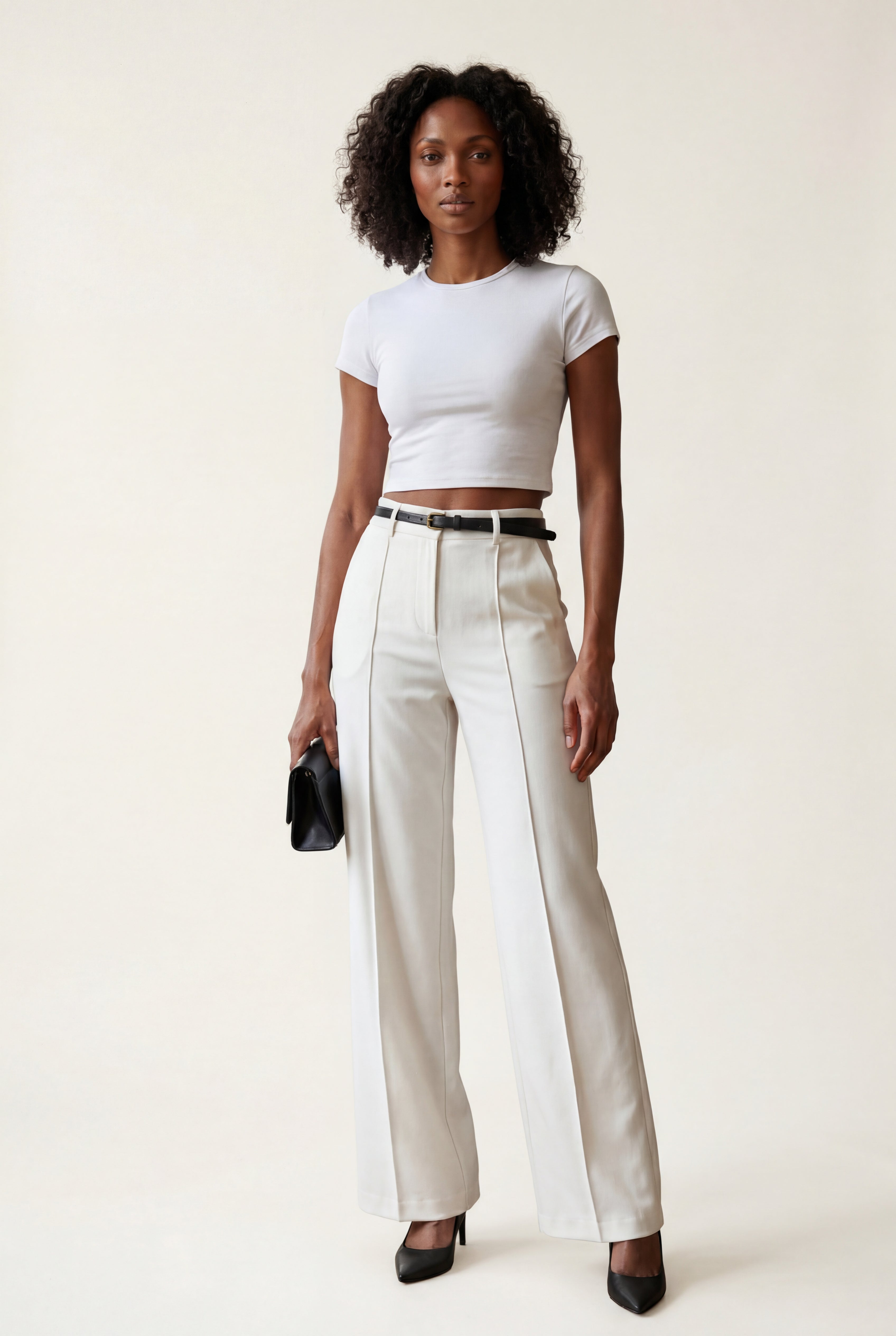 Lia | High-waisted Wide-leg Tailored Trousers with Belt