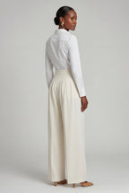 Lia | Light Cream High-waisted Wide-leg Pleated Trousers