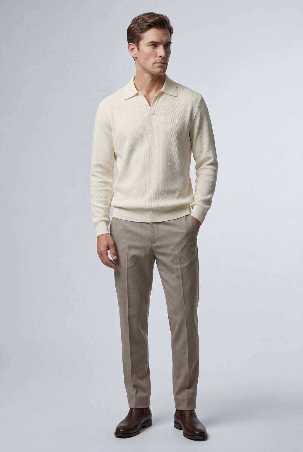 Gio | Long Sleeve Buttonless Polo Shirt with Modern Tailored Fit