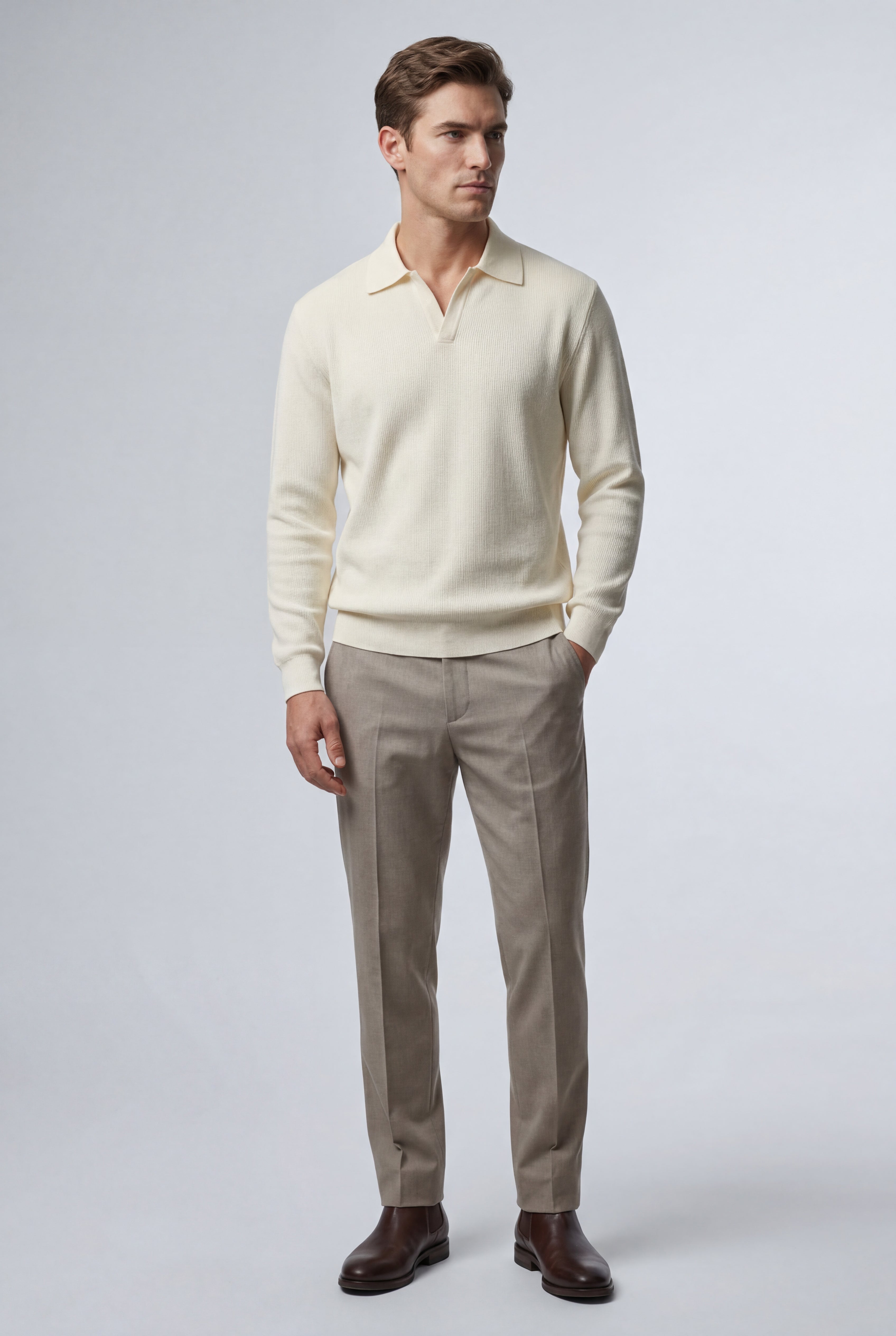 Gio | Long Sleeve Buttonless Polo Shirt with Modern Tailored Fit