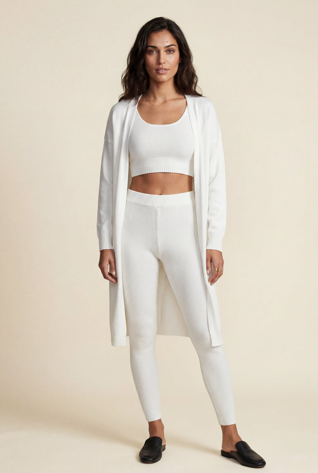 Lisa | Longline Cardigan 3-piece Ribbed Loungewear Set