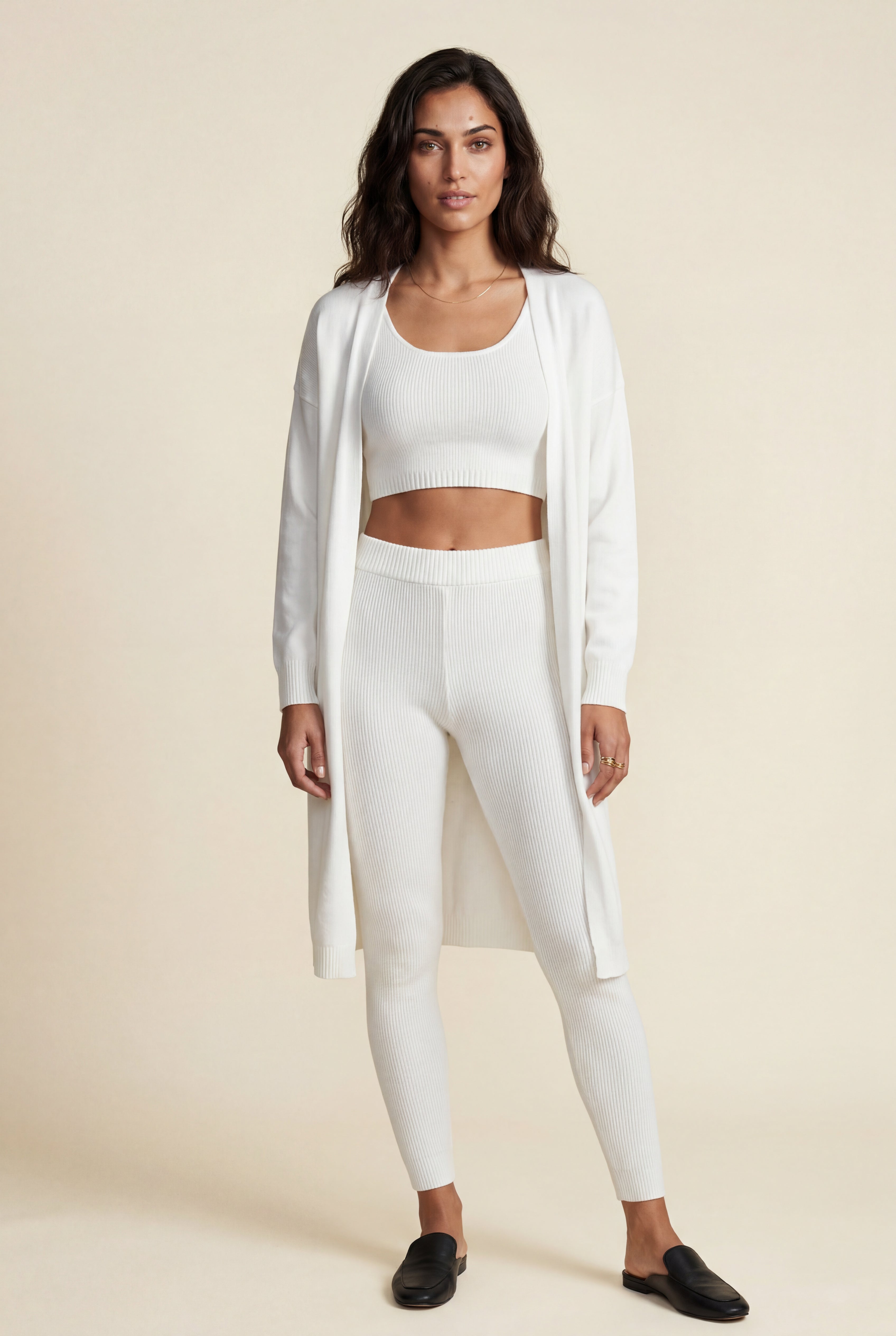 Lisa | Longline Cardigan 3-piece Ribbed Loungewear Set