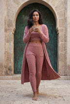 Lisa | Longline Cardigan 3-piece Ribbed Loungewear Set