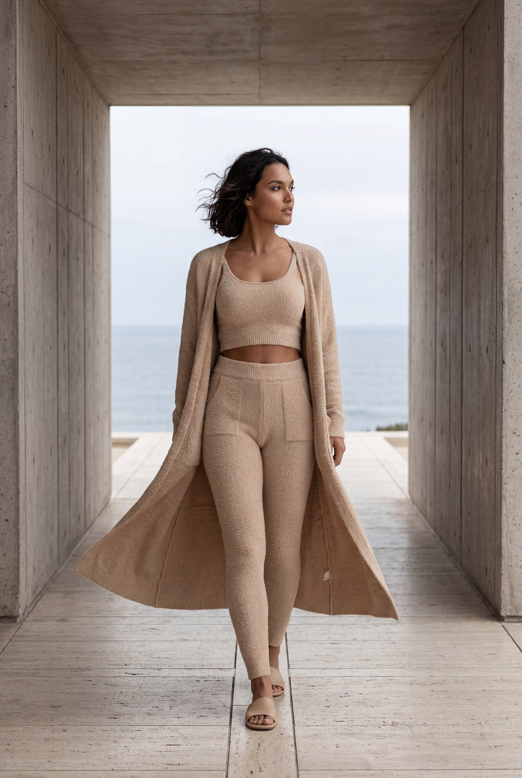 Lisa | Longline Cardigan 3-piece Ribbed Loungewear Set