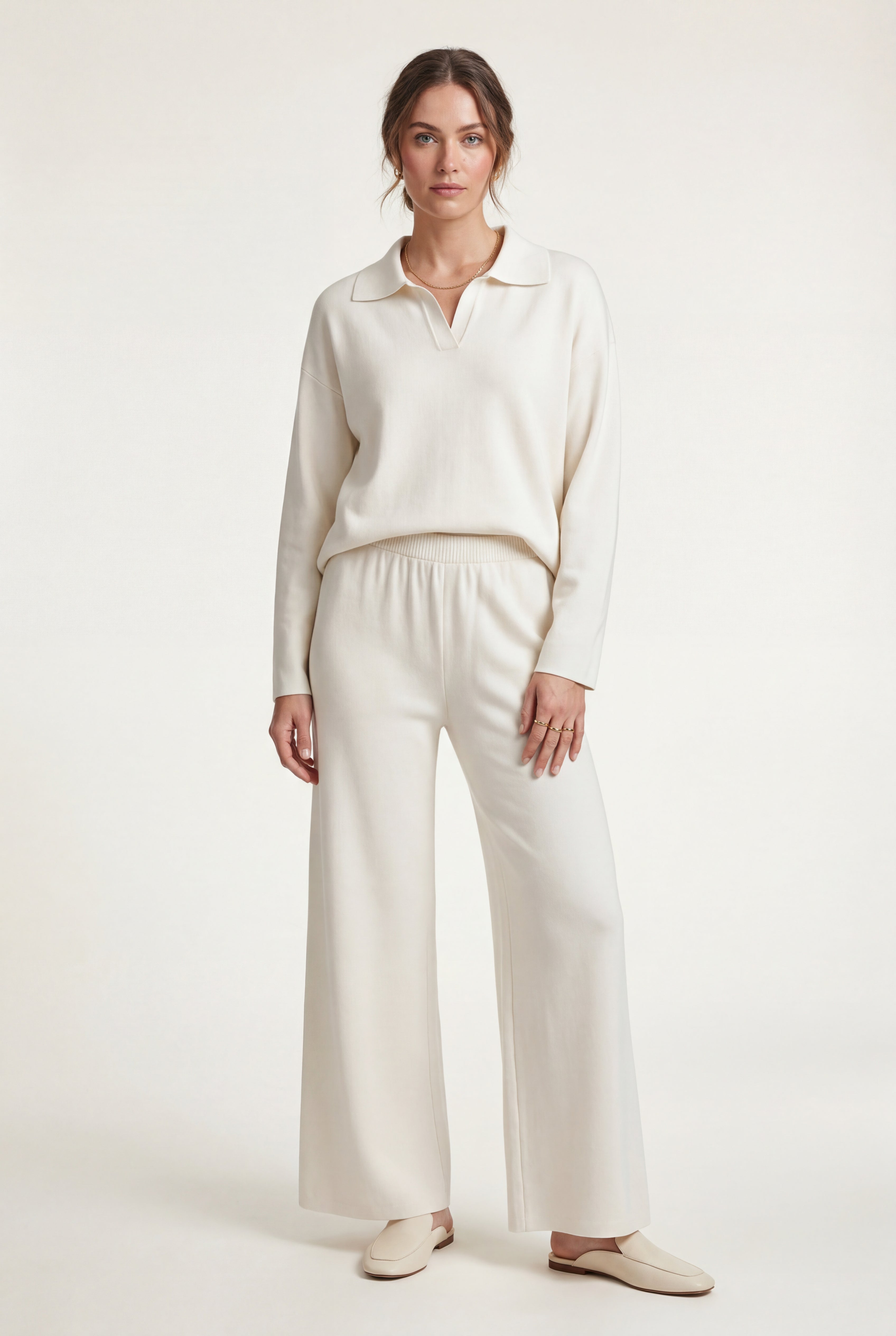 Lia | Oversized Collared Lounge Set with Wide-leg Trousers