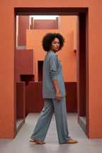 Lia | Oversized Collared Lounge Set with Wide-leg Trousers