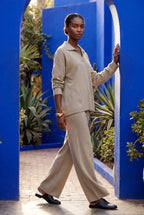 Lia | Oversized Collared Lounge Set with Wide-leg Trousers
