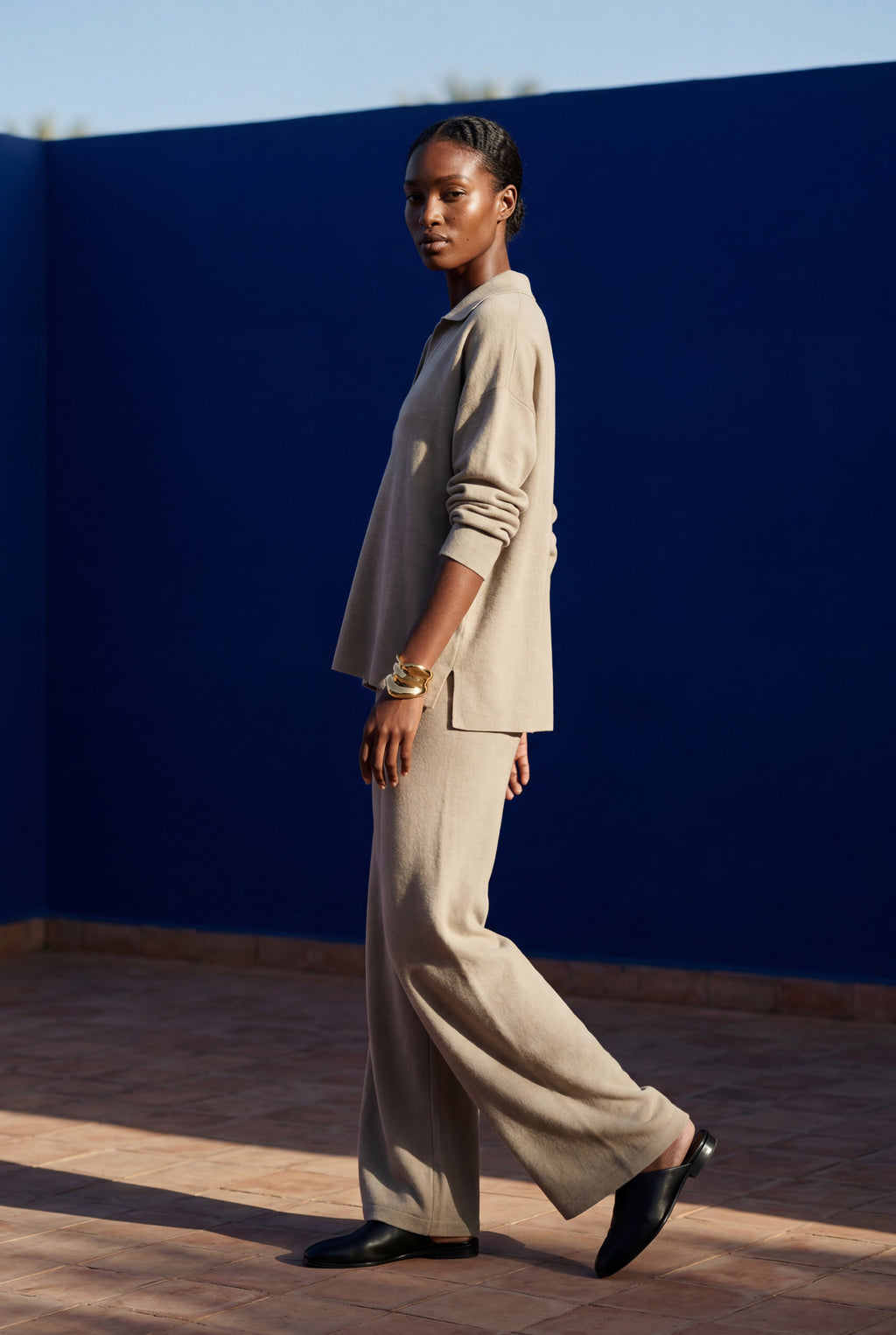 Lia | Oversized Collared Lounge Set with Wide-leg Trousers