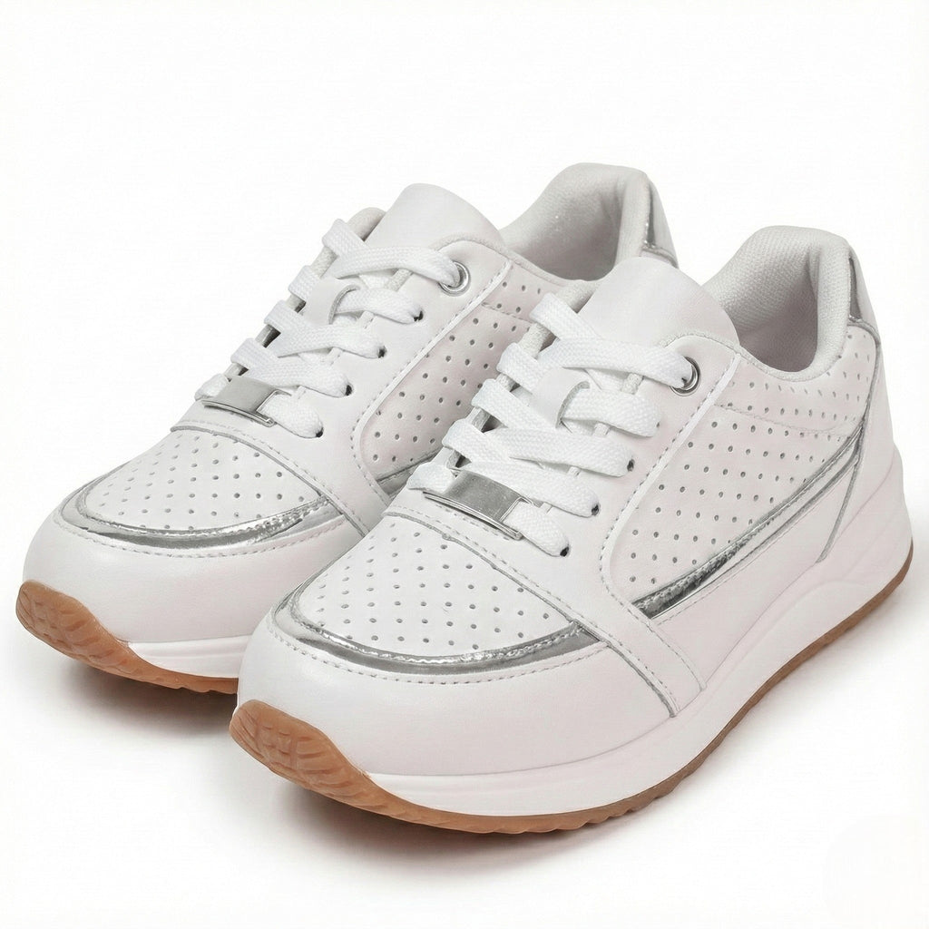 Lia | Perforated Metallic Trim Low-top Walking Sneakers