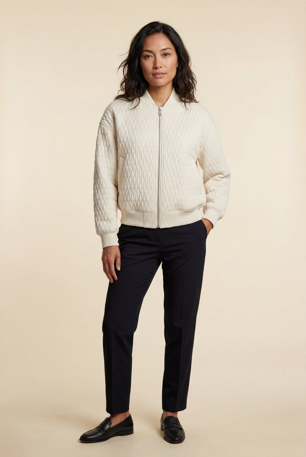Quilted Bomber Jacket with Ribbed Trim | Senna