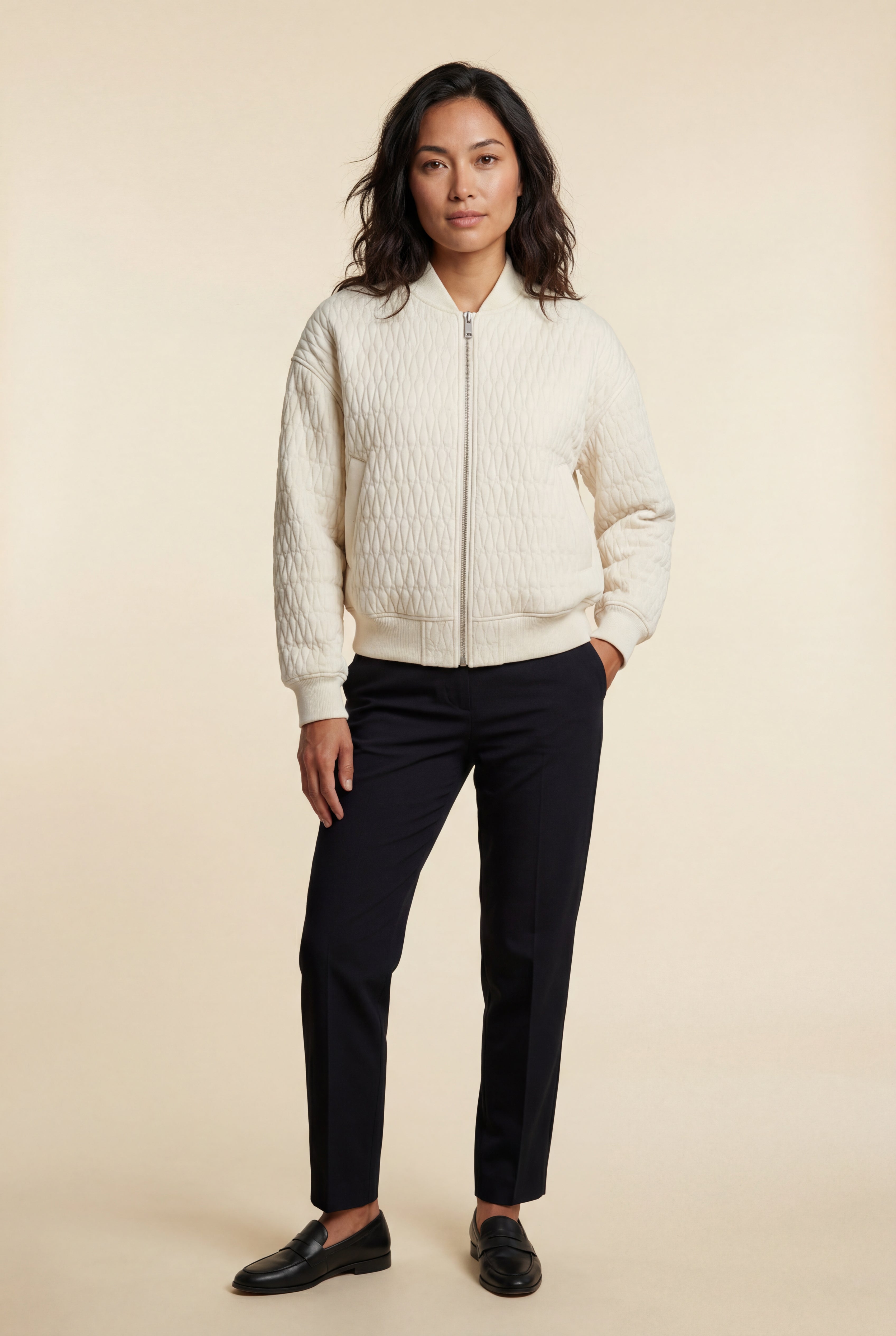 Quilted Bomber Jacket with Ribbed Trim | Senna