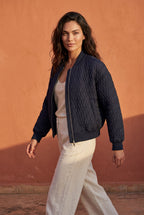 Quilted Bomber Jacket with Ribbed Trim | Senna