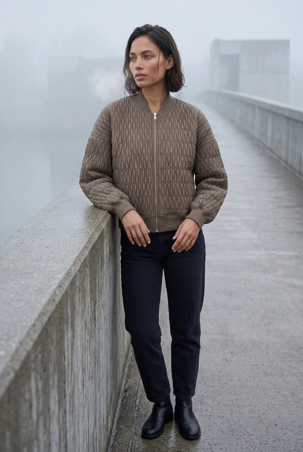 Quilted Bomber Jacket with Ribbed Trim | Senna