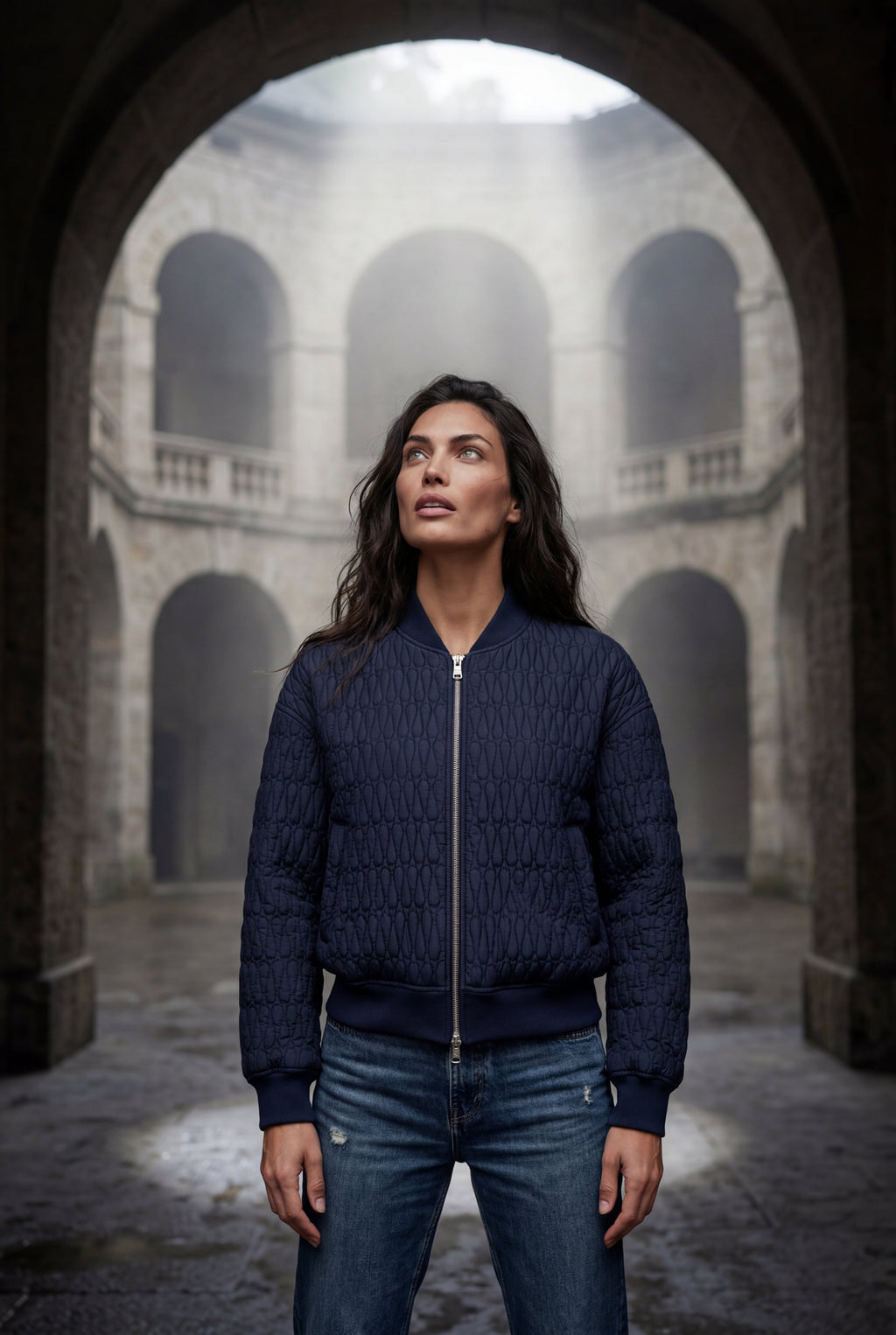 Quilted Bomber Jacket with Ribbed Trim | Senna