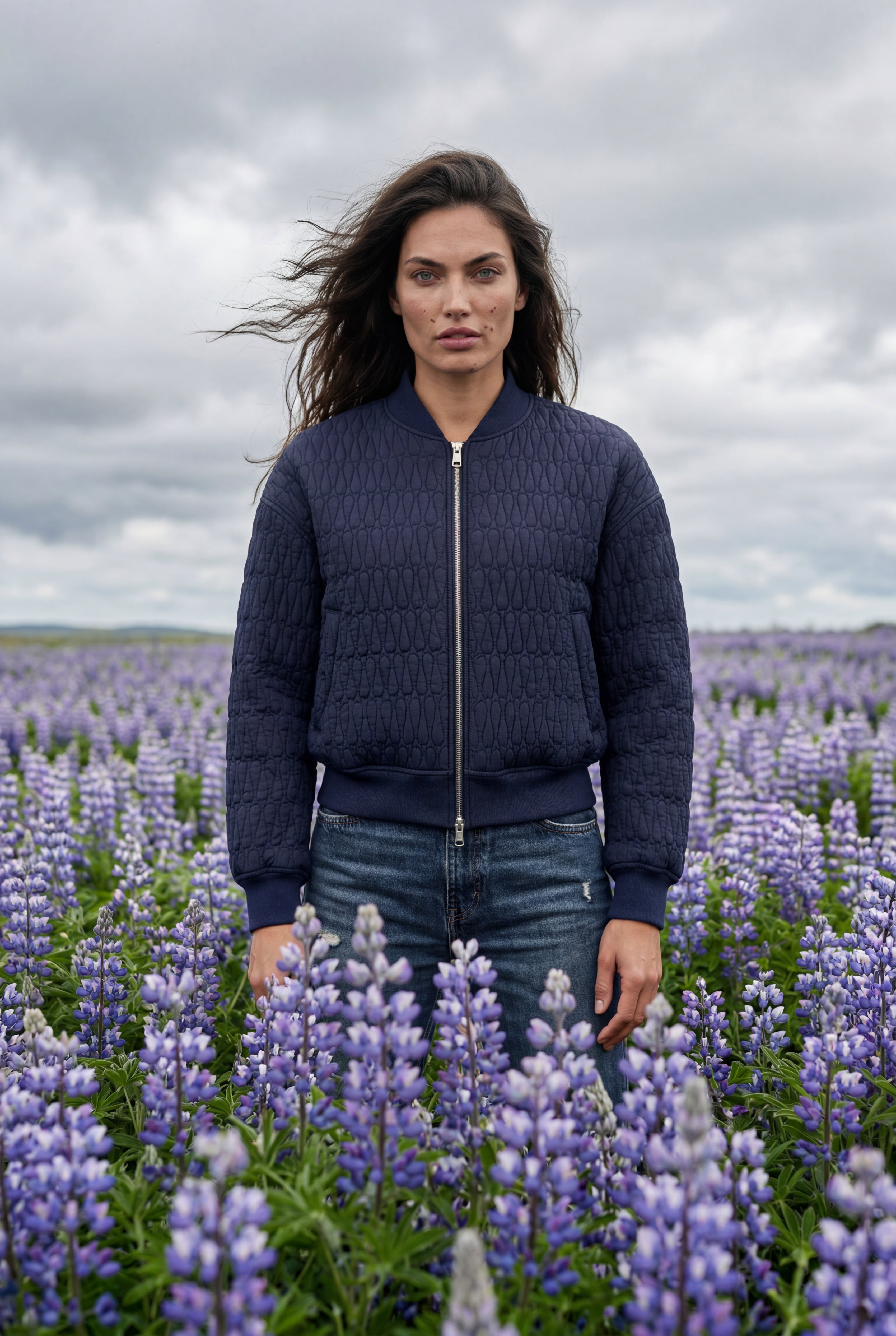 Quilted Bomber Jacket with Ribbed Trim | Senna