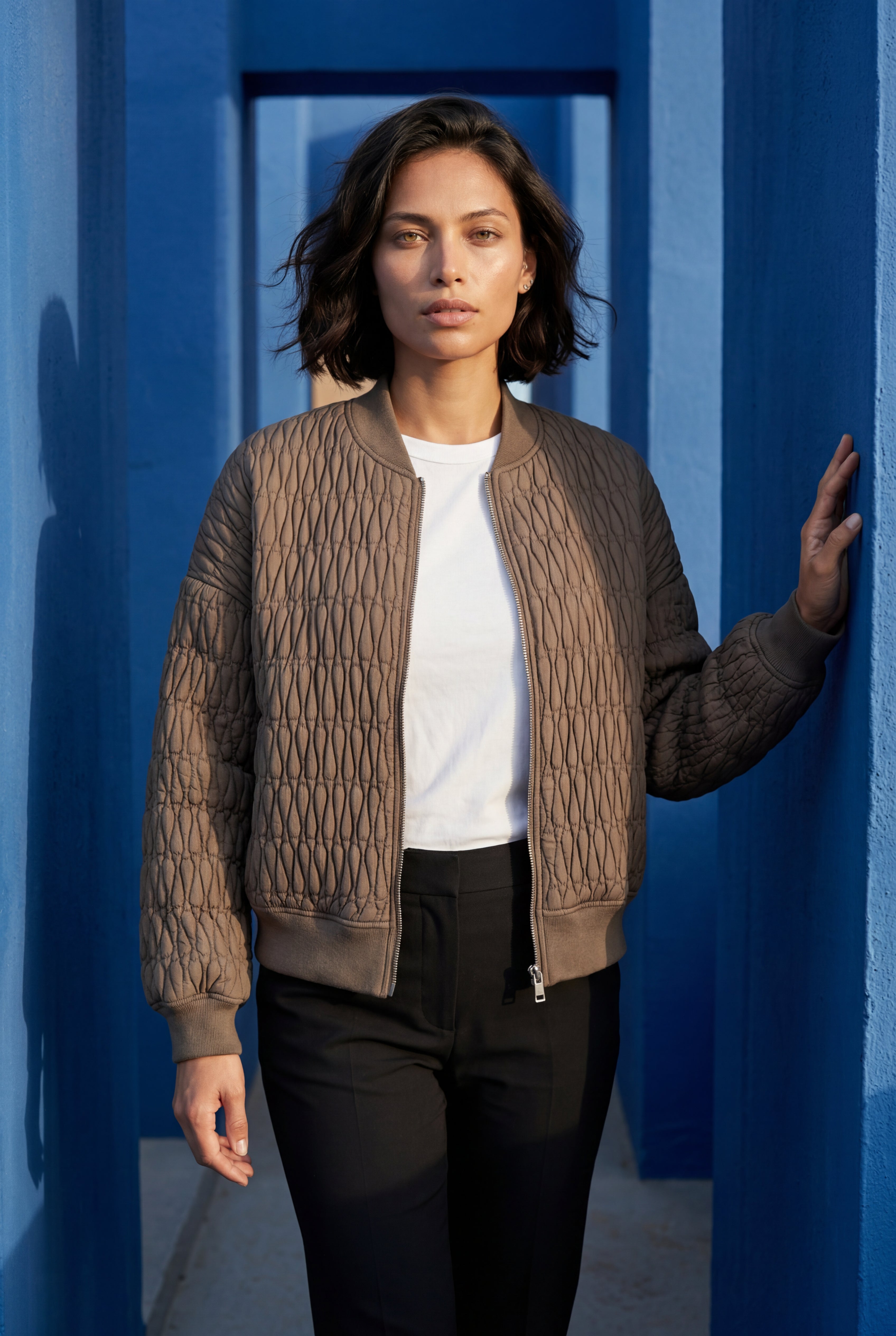 Quilted Bomber Jacket with Ribbed Trim | Senna