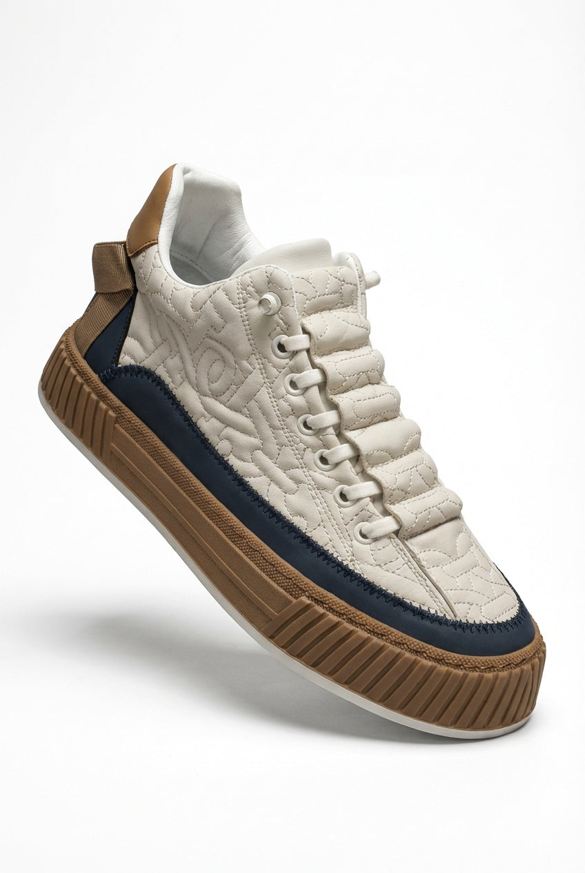 Gio | Quilted Streetwear Low-top Sneakers with Bold Ribbed Sole