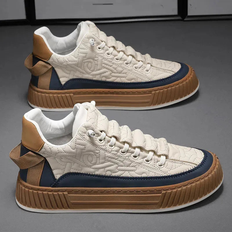 Gio | Quilted Streetwear Low-top Sneakers with Bold Ribbed Sole
