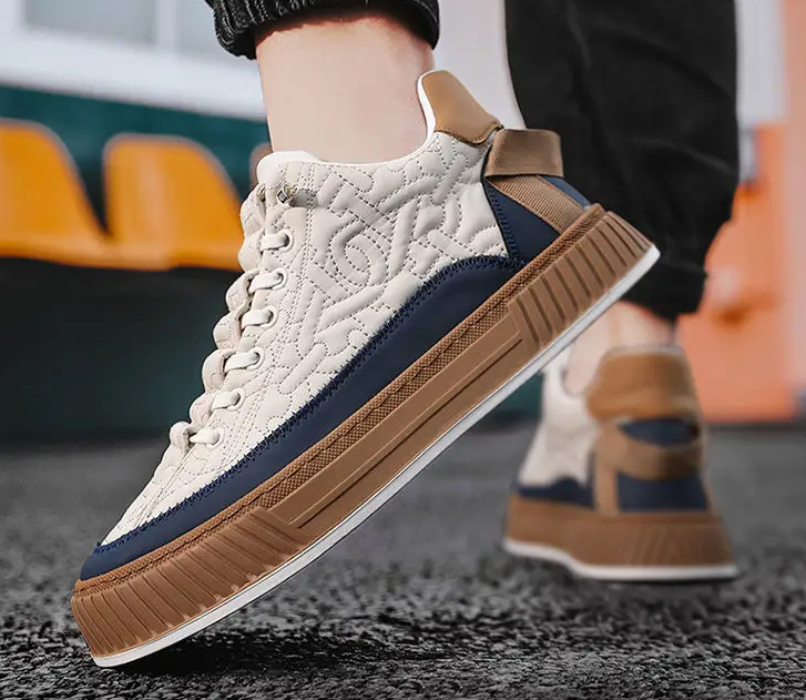 Gio | Quilted Streetwear Low-top Sneakers with Bold Ribbed Sole