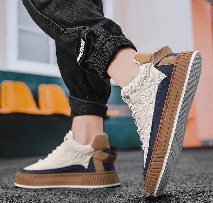 Gio | Quilted Streetwear Low-top Sneakers with Bold Ribbed Sole